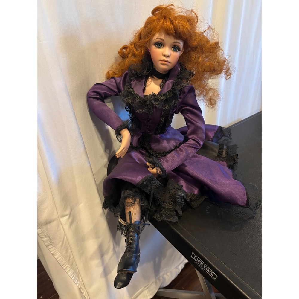Jan McLean Designs Porcelain Doll "Pearl" Purple Victorian Lace Dress 26 Inch